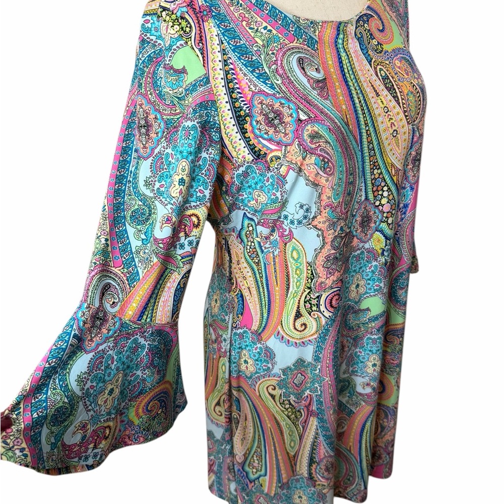 Tommy Hilfiger Fun Colorful Paisley Print Shift Dress Size 14 Stretch Knit - Picture 2 of 10